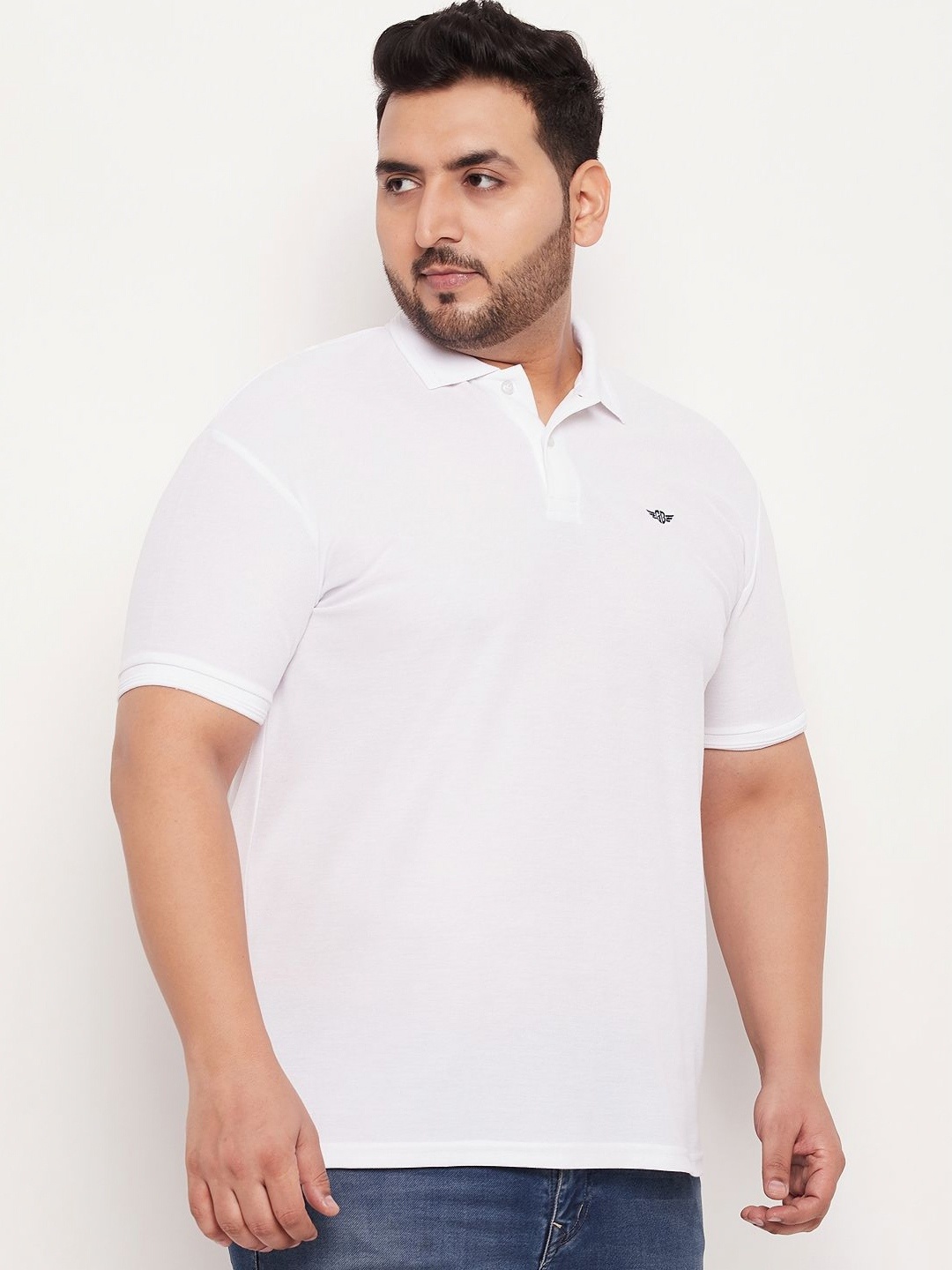 

GET GOLF Men Plus Size Solid Polo Collar Cotton T-shirt, White