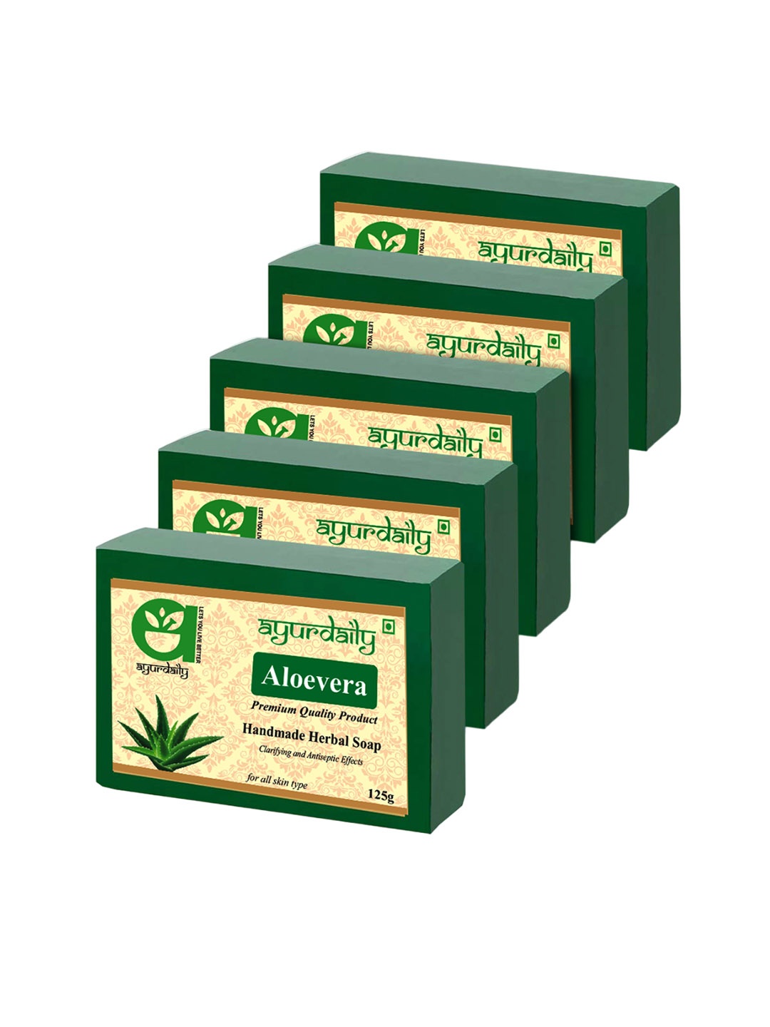 

Ayurdaily Set Of 5 Natural Kewda Herbal Soap - 125 g Each, Green