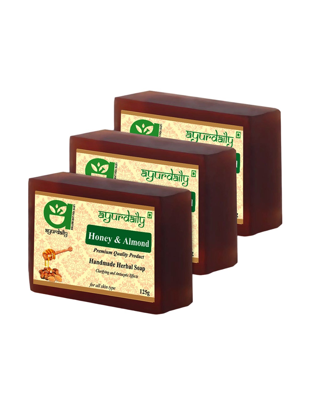 

Ayurdaily Set Of 3 Natural Honey & Almond Herbal Soap - 125 g Each, Brown