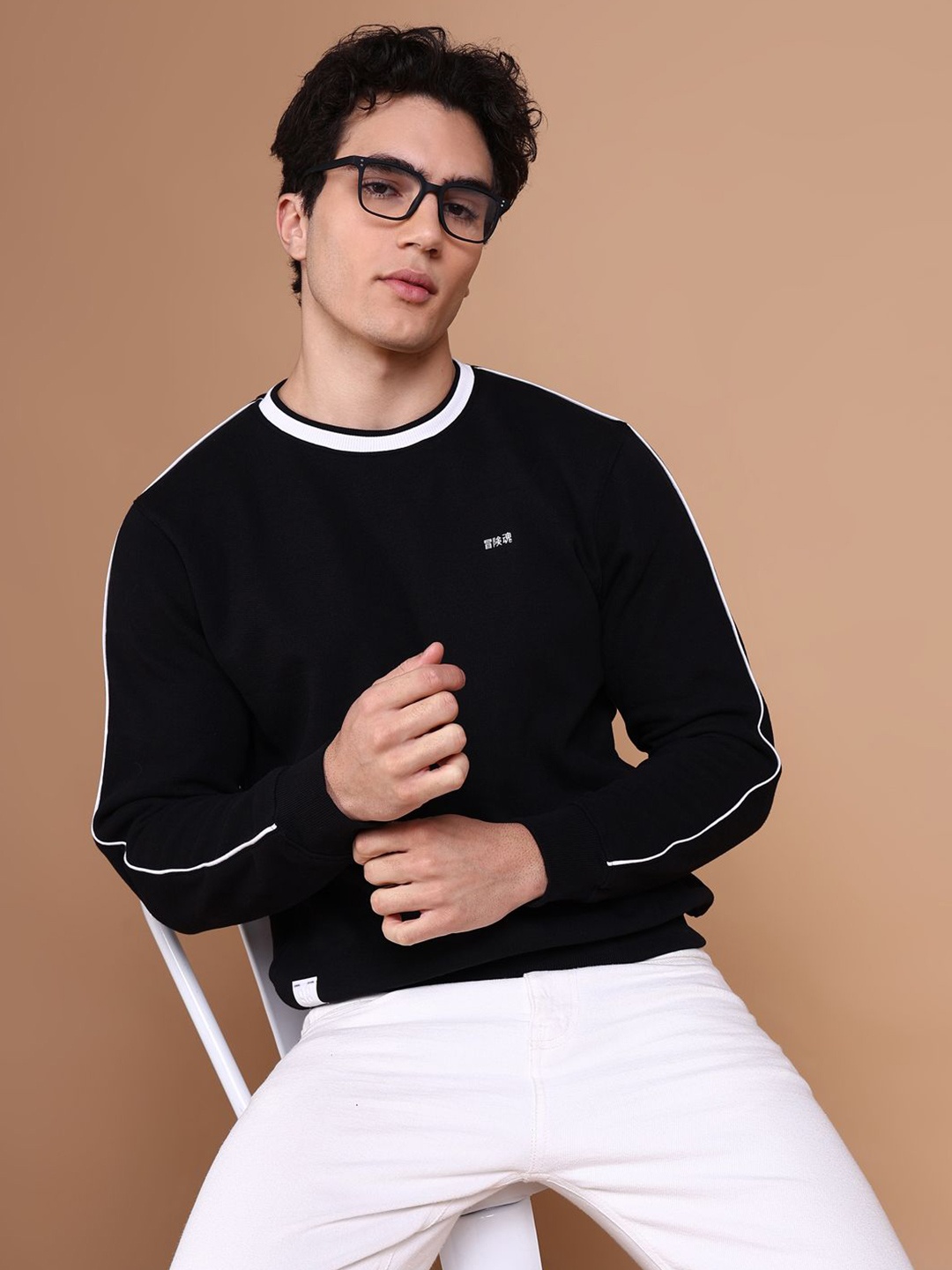 

SHOWOFF Men Cotton Round Neck Pullover Sweatshirt, Black