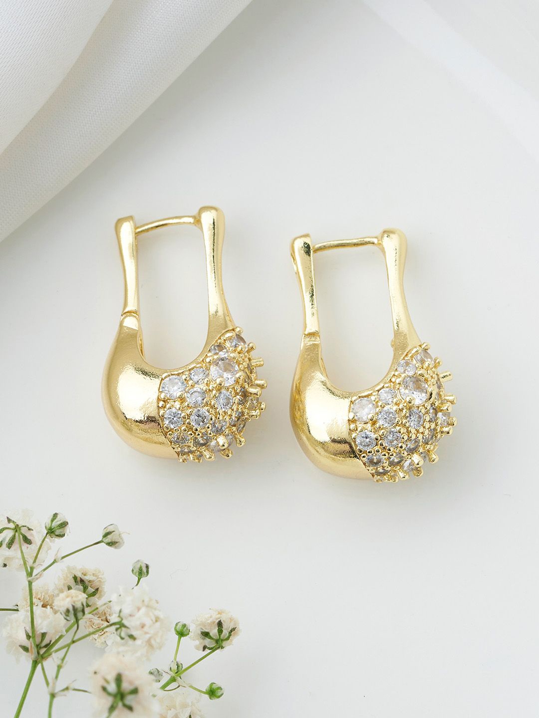 

JOKER & WITCH Gold Plated Stone Studded Classic Hoop Earrings