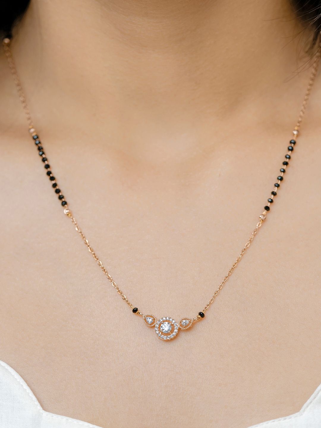 

SWASHAA Rivya Stainless Steel Rose Gold-Plated Stone Studded & Beaded Mangalsutra