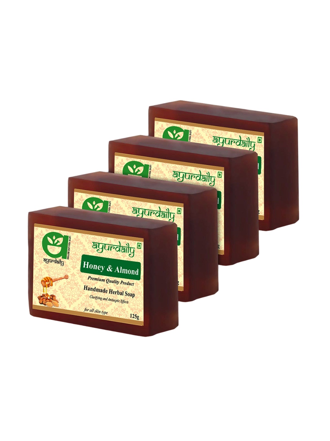 

Ayurdaily Set Of 4 Natural Honey & Almond Soap- 125 g Each, White