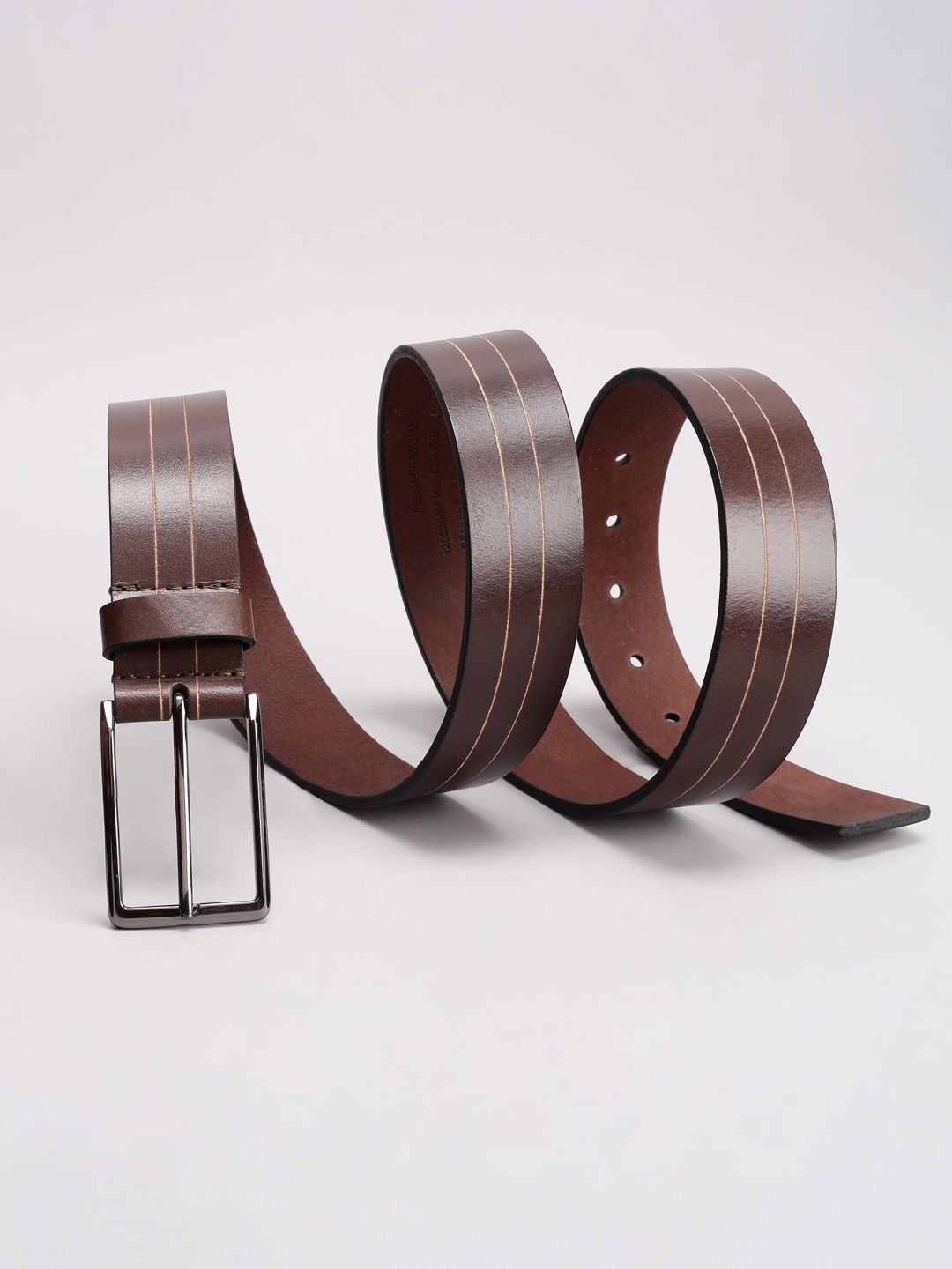 

Allen Solly Men Striped Leather Belt, Brown