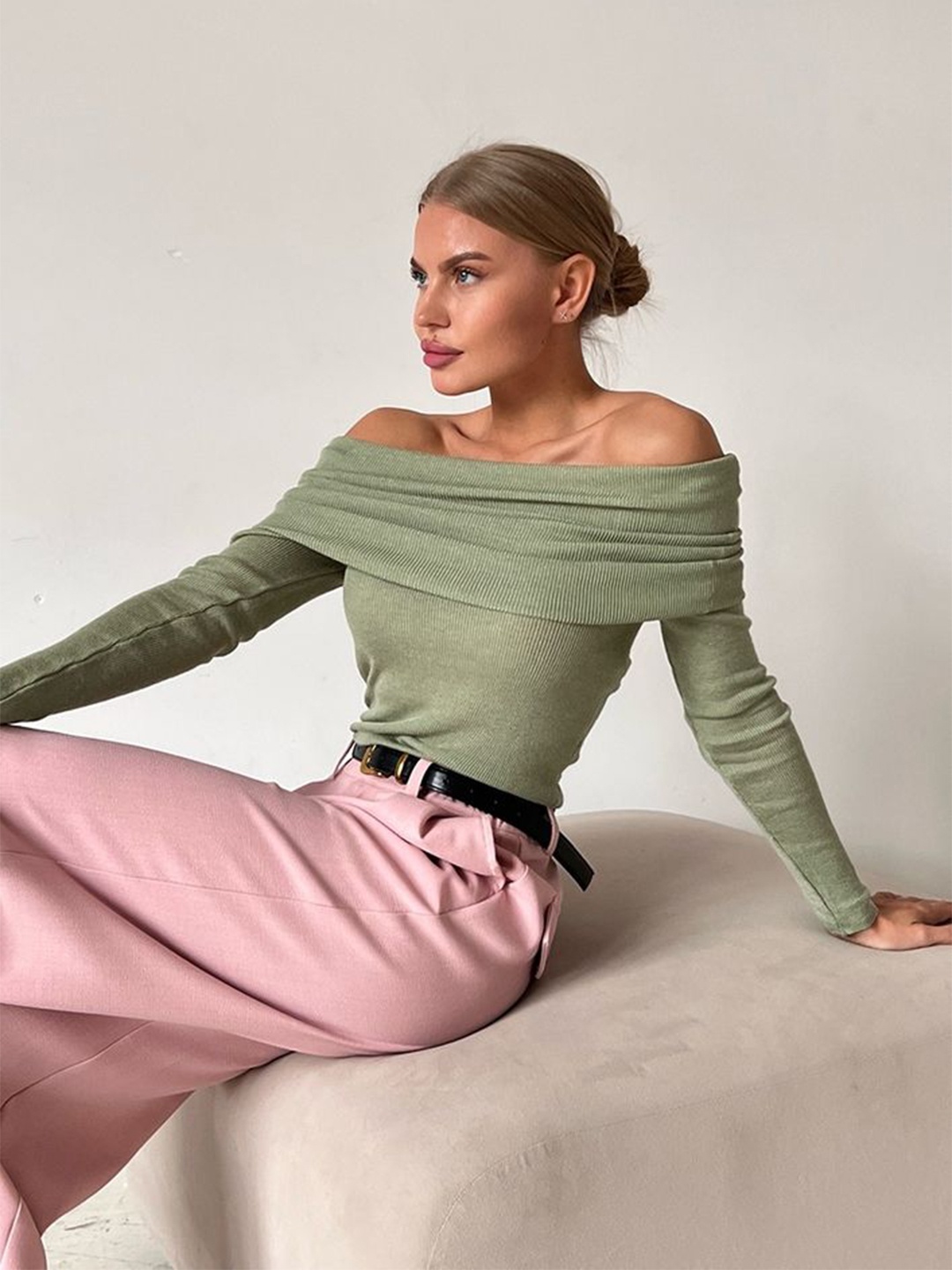 

LULU & SKY Women Off-Shoulder Bardot Top, Green