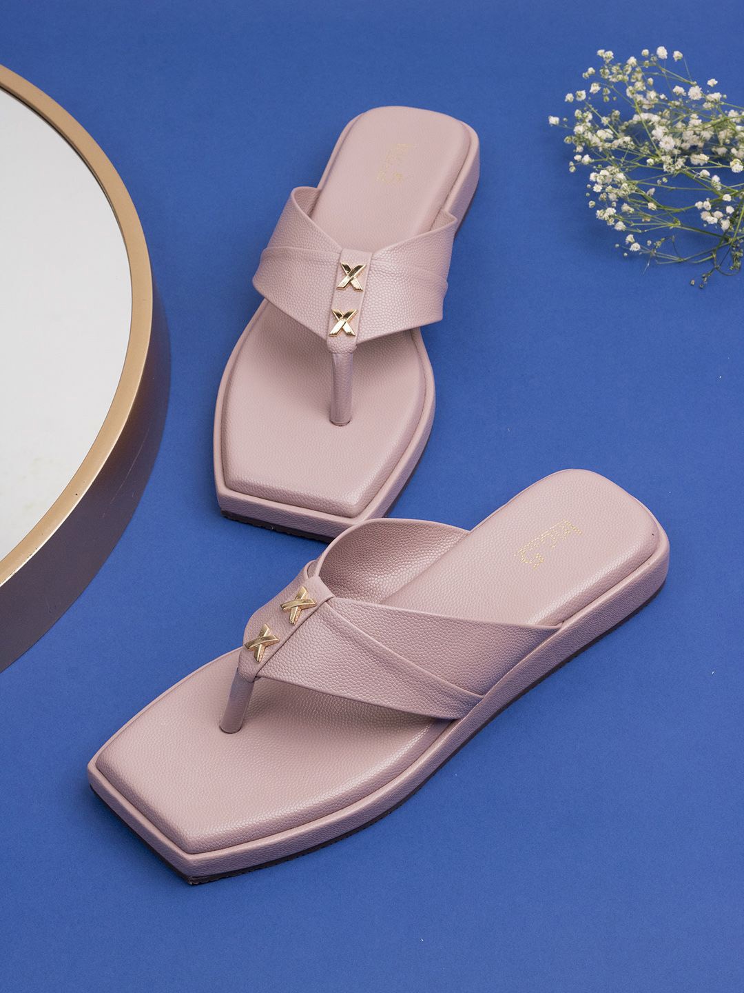 

Inc 5 Women T-Strap Casual Slip-On Square Toe Flats, Pink