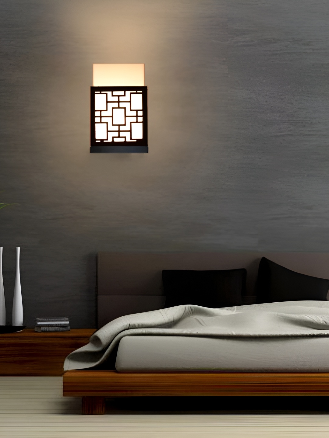 

Gojeeva Black & White Textured Wooden Square Shaped Wall Lamp