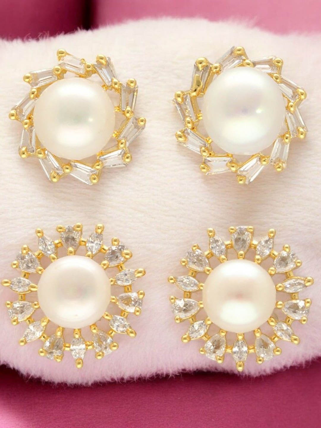 

Sri Jagdamba Pack Of 4 Gold Plated Pearls Dealer Contemporary Studs Earrings, White