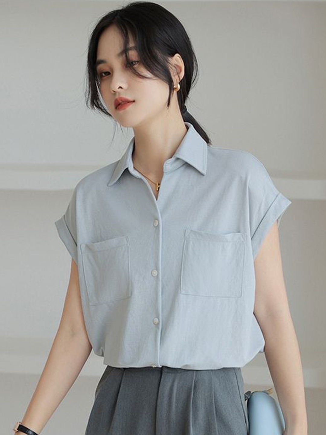 

LULU & SKY Women Spread Collar Solid Casual Shirt, Grey