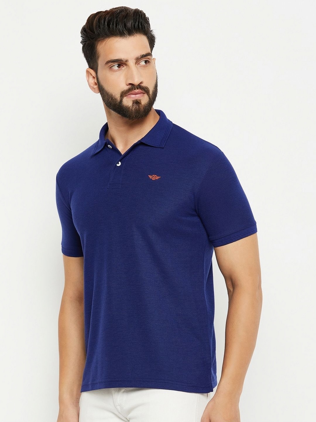 

GET GOLF Men Solid Polo Collar Cotton T-shirt, Navy blue