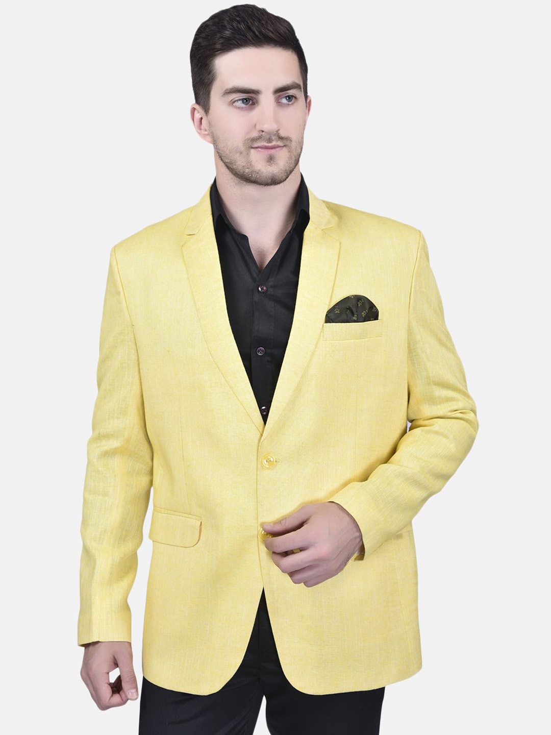 

PRINTINDIA Notched Lapel Collar Single-Breasted Party Blazer, Yellow