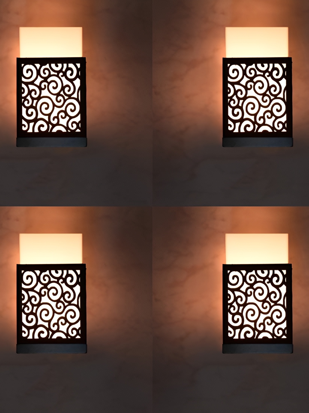 

Gojeeva Black 4 Pieces Wooden Square Shaped Wall Lamps