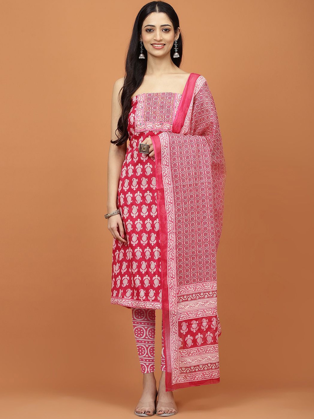 

Meena Bazaar Paisley Printed Cotton Unstitched Dress Material, Pink
