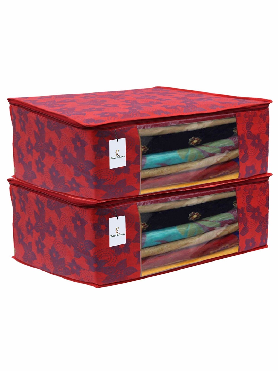 

Kuber Industries Red & Blue 2 Pieces Floral Printed Saree Cover Organisers