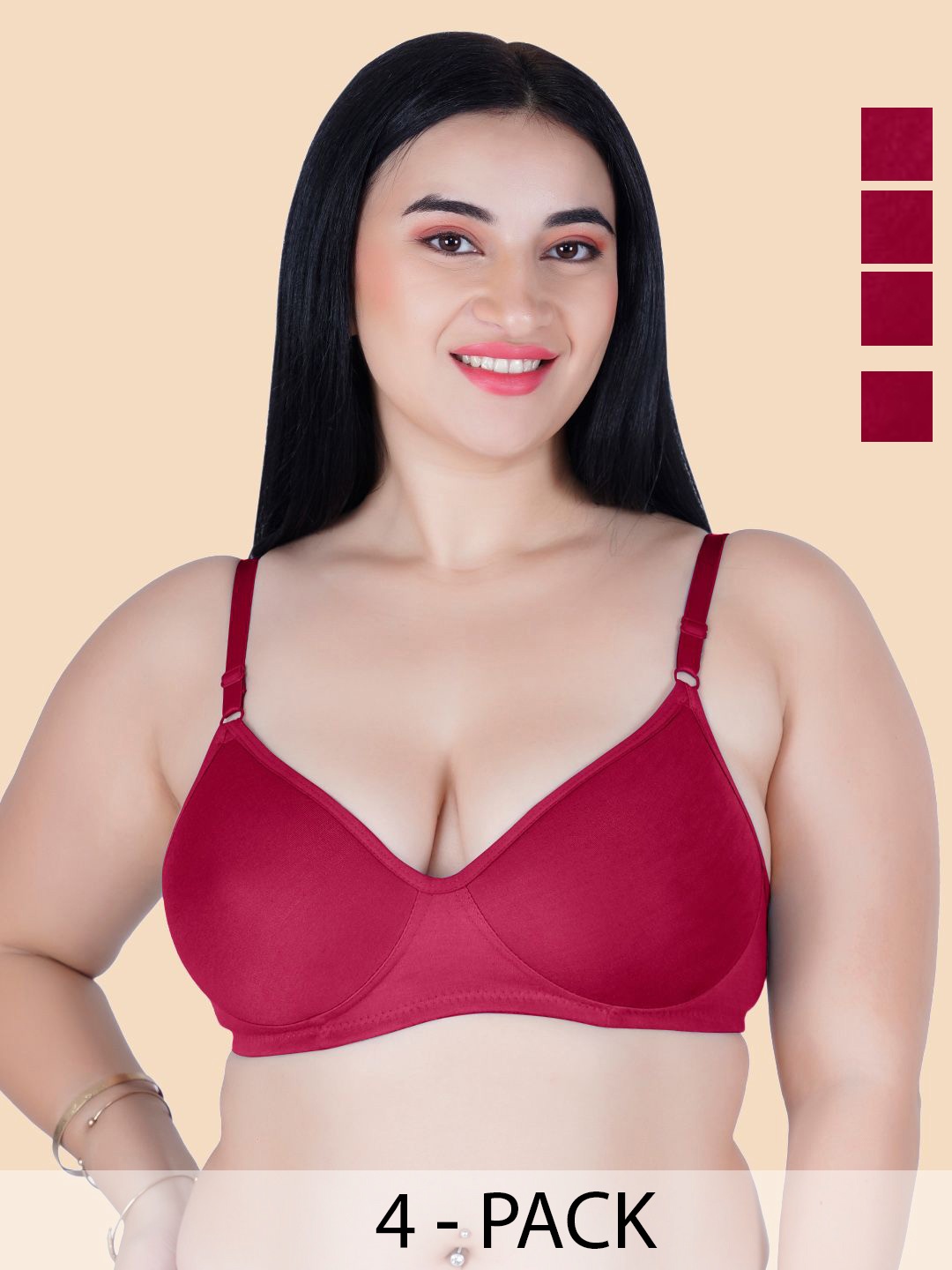 

KOMLI Women Cotton Full Coverage Lightly Padded Bra, Maroon