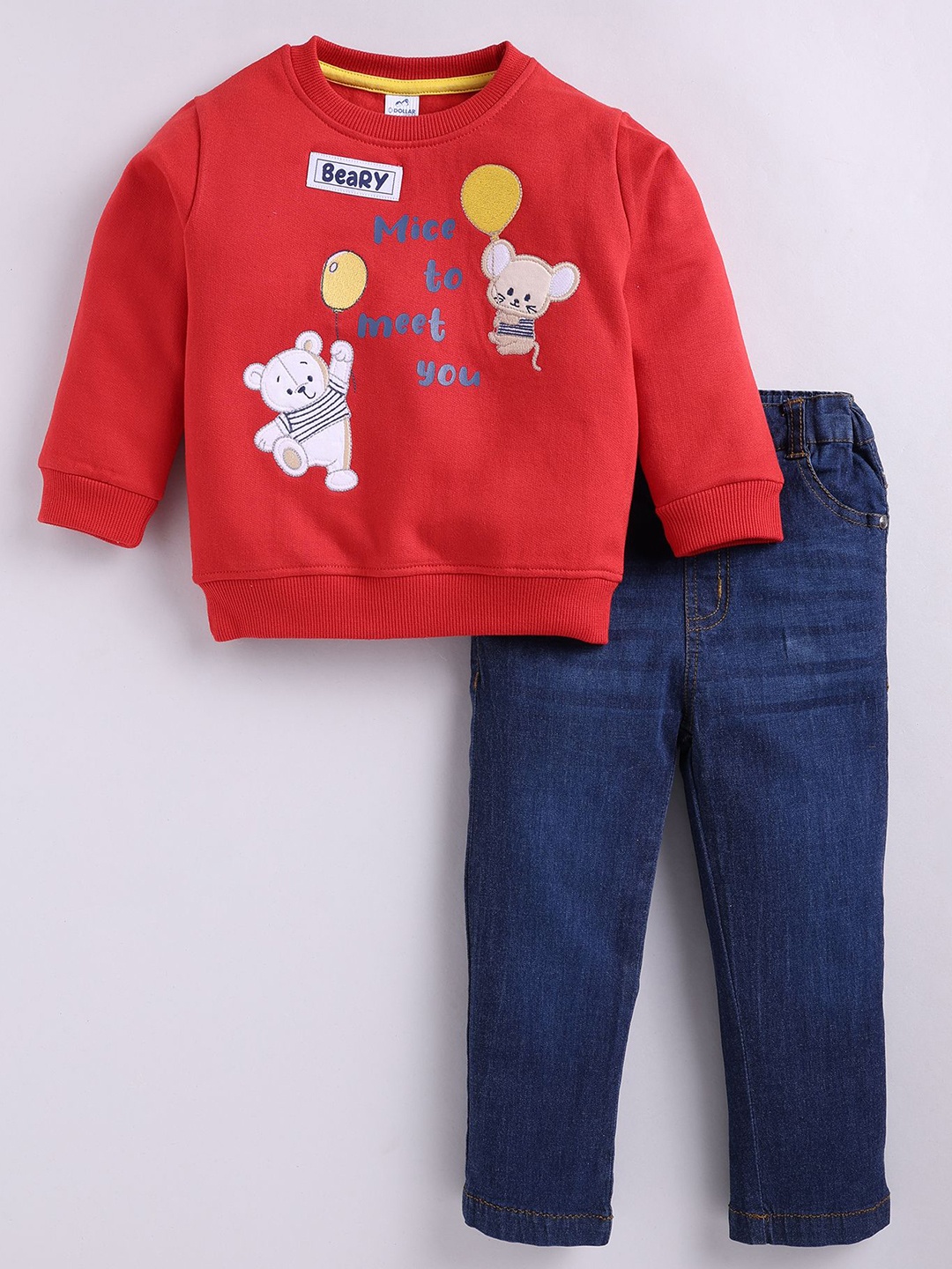 

Dollar Boys Printed Round Neck Long Sleeves Sweatshirt With Trouser, Red