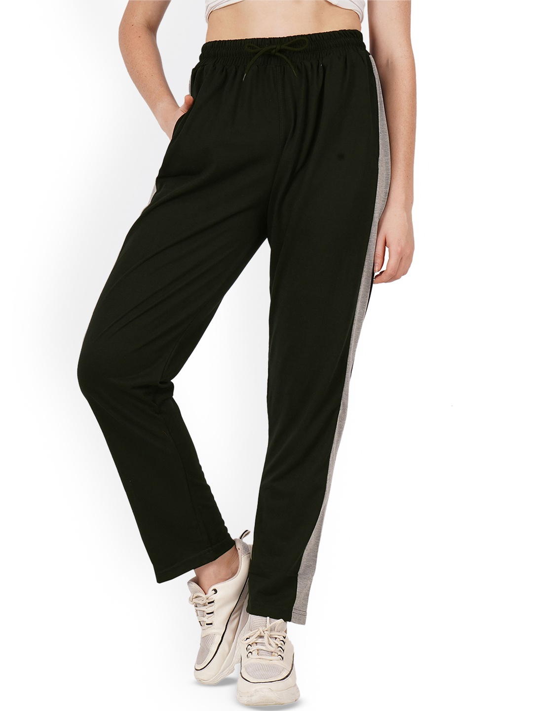 

Fashionable Women Cotton Mid-Rise Sports Track Pants, Black
