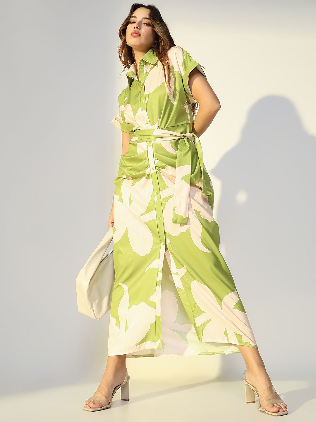 

SHOWOFF Abstract Printed Shirt Maxi Dress, Green