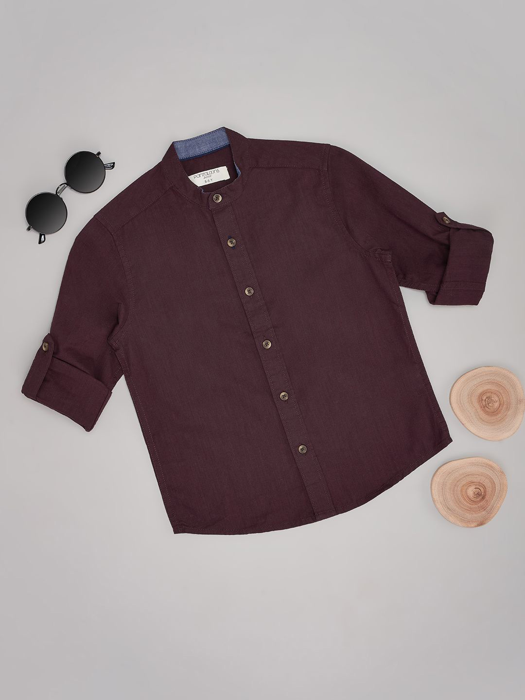 

Pantaloons Junior Boys Band Collar Solid Cotton Casual Shirt, Maroon