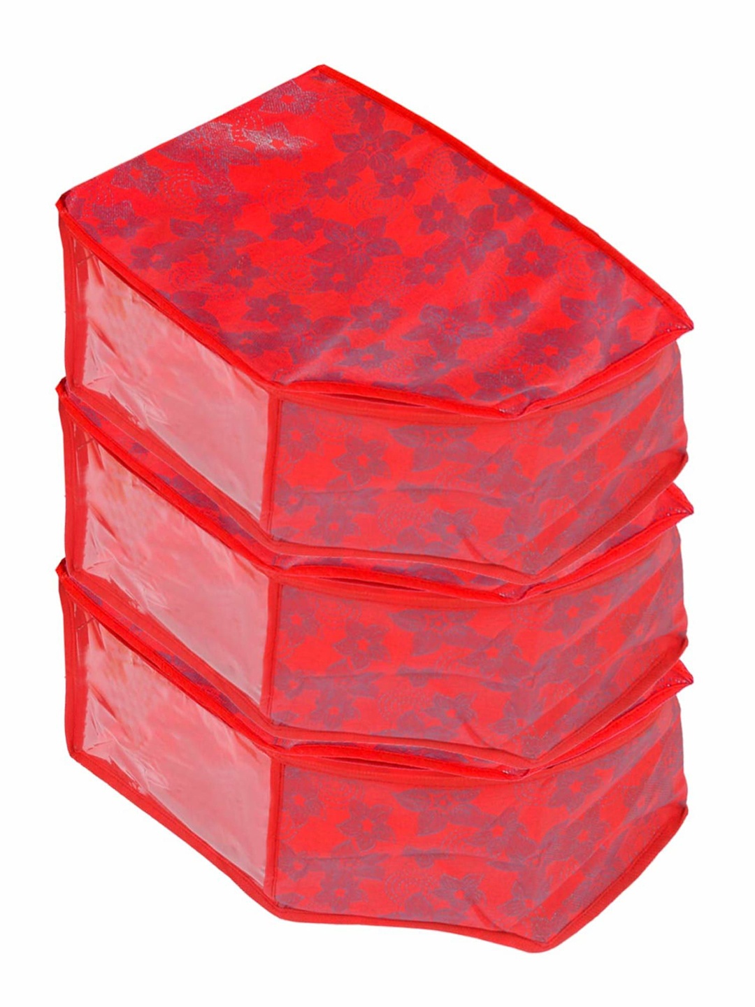 

Kuber Industries Red 3 Pieces Floral Printed Multi-Utility Organisers
