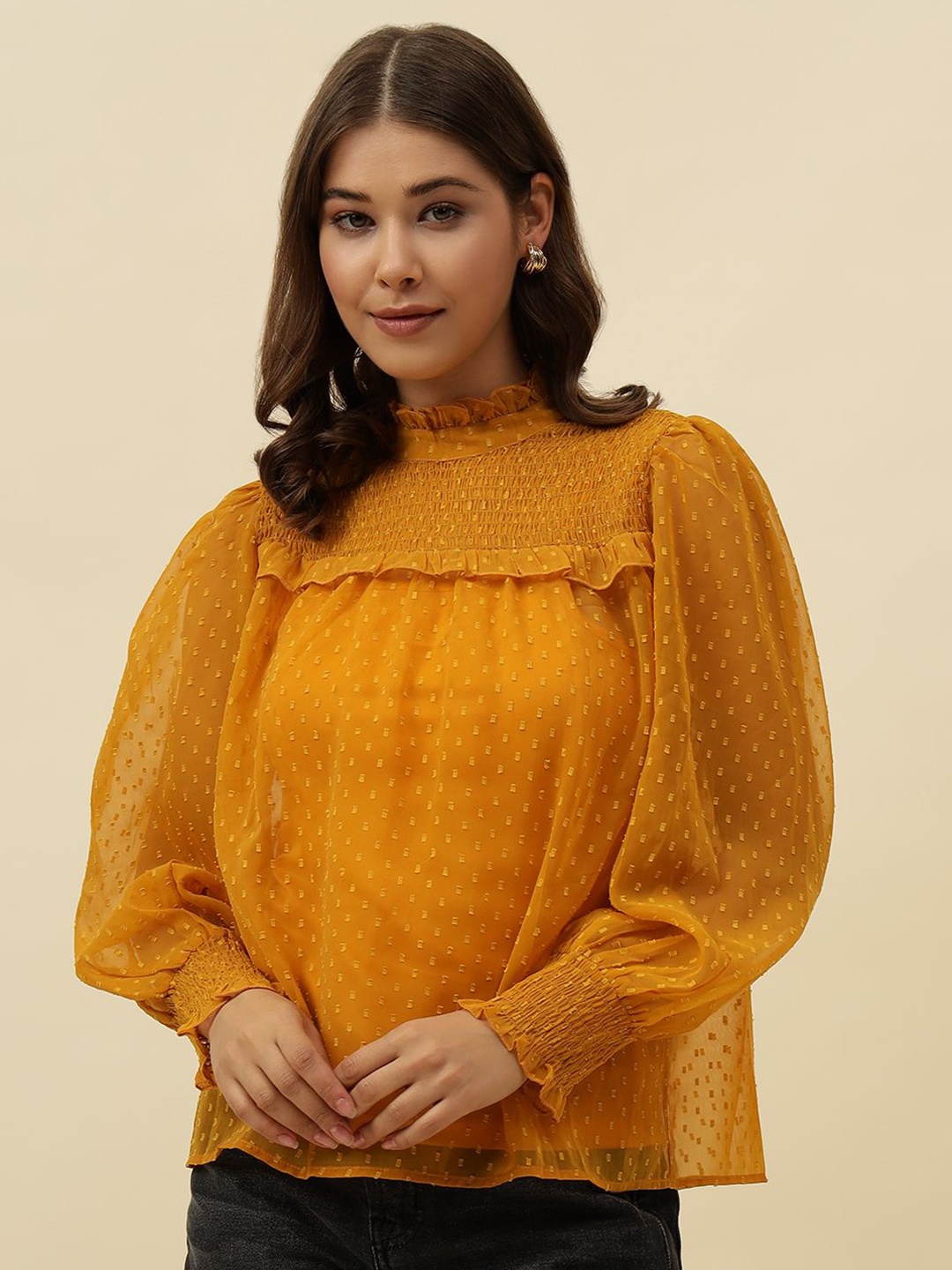 

Beatnik Women Flutter Sleeve Georgette Top, Mustard