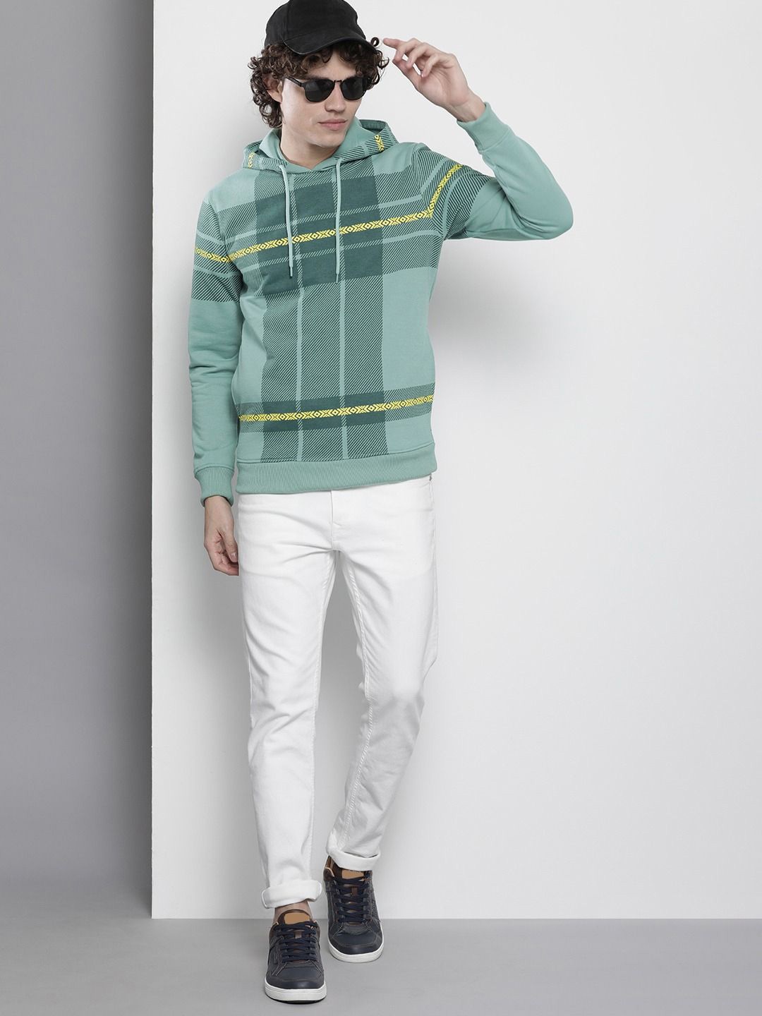 

GET GOLF Men Checked Hooded Sweatshirt, Sea green