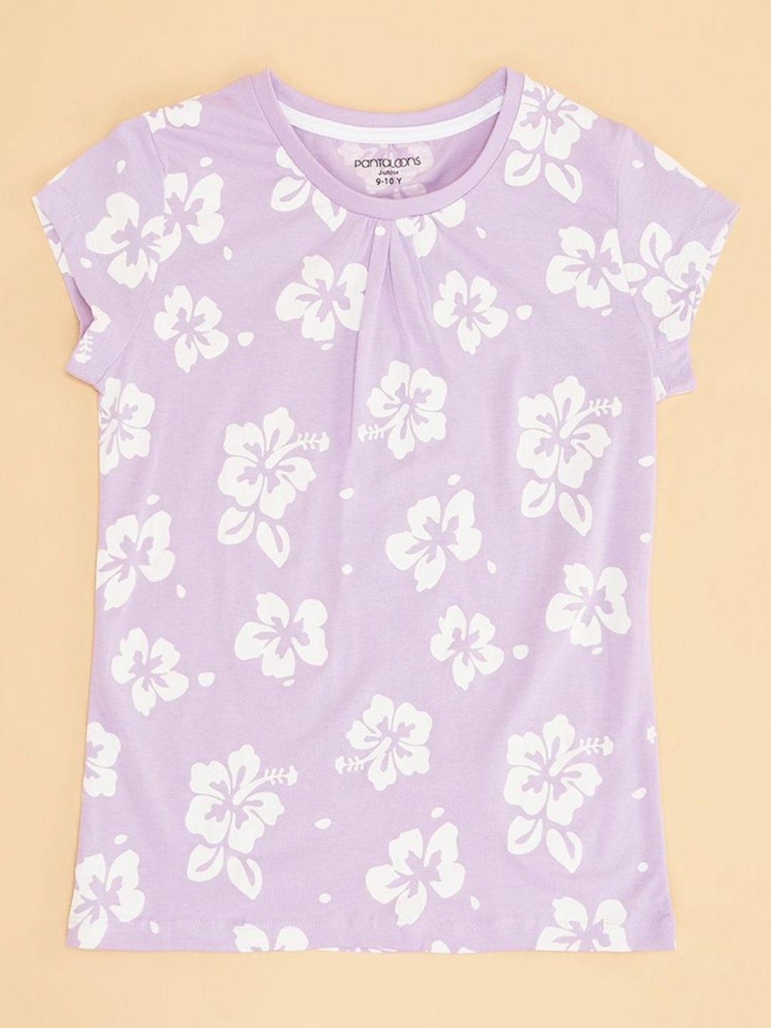 

Pantaloons Junior Girls Floral Printed Round Neck Cotton T-shirt, Lavender