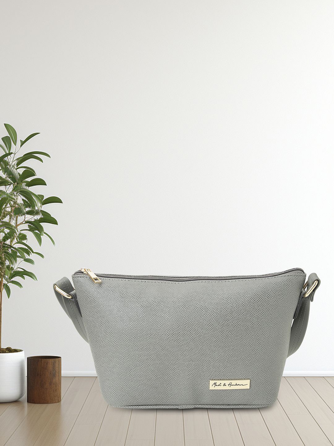 

Mast & Harbour Women Textured Crossbody Leather Sling Bag, Grey