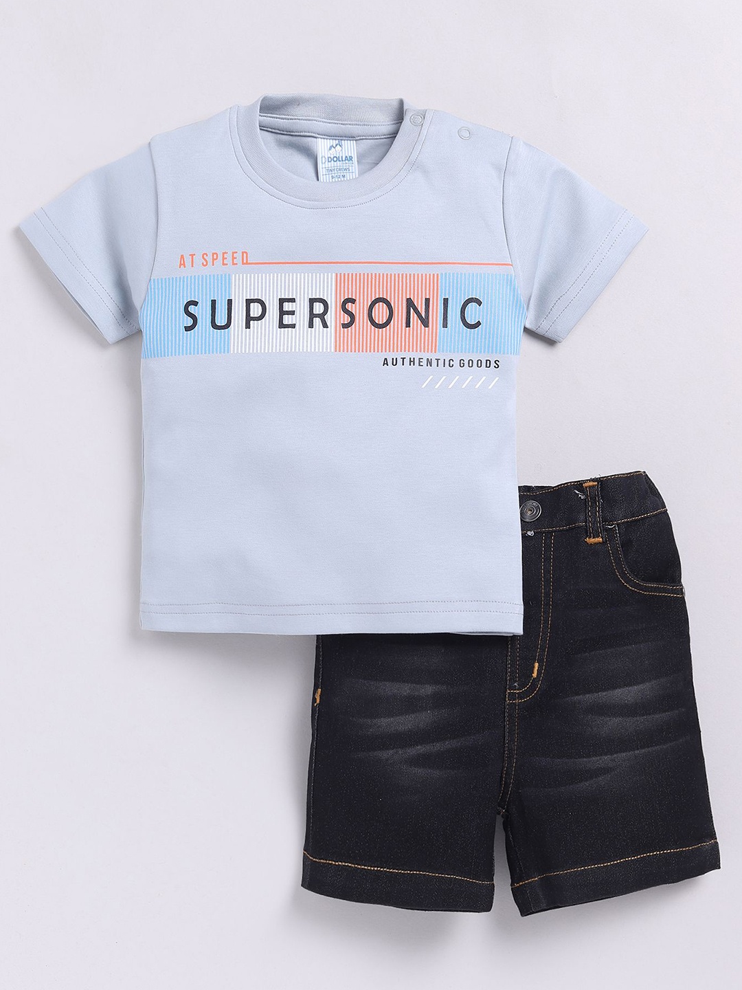 

Dollar Boys Round neck Printed T-shirt with Shorts, Blue