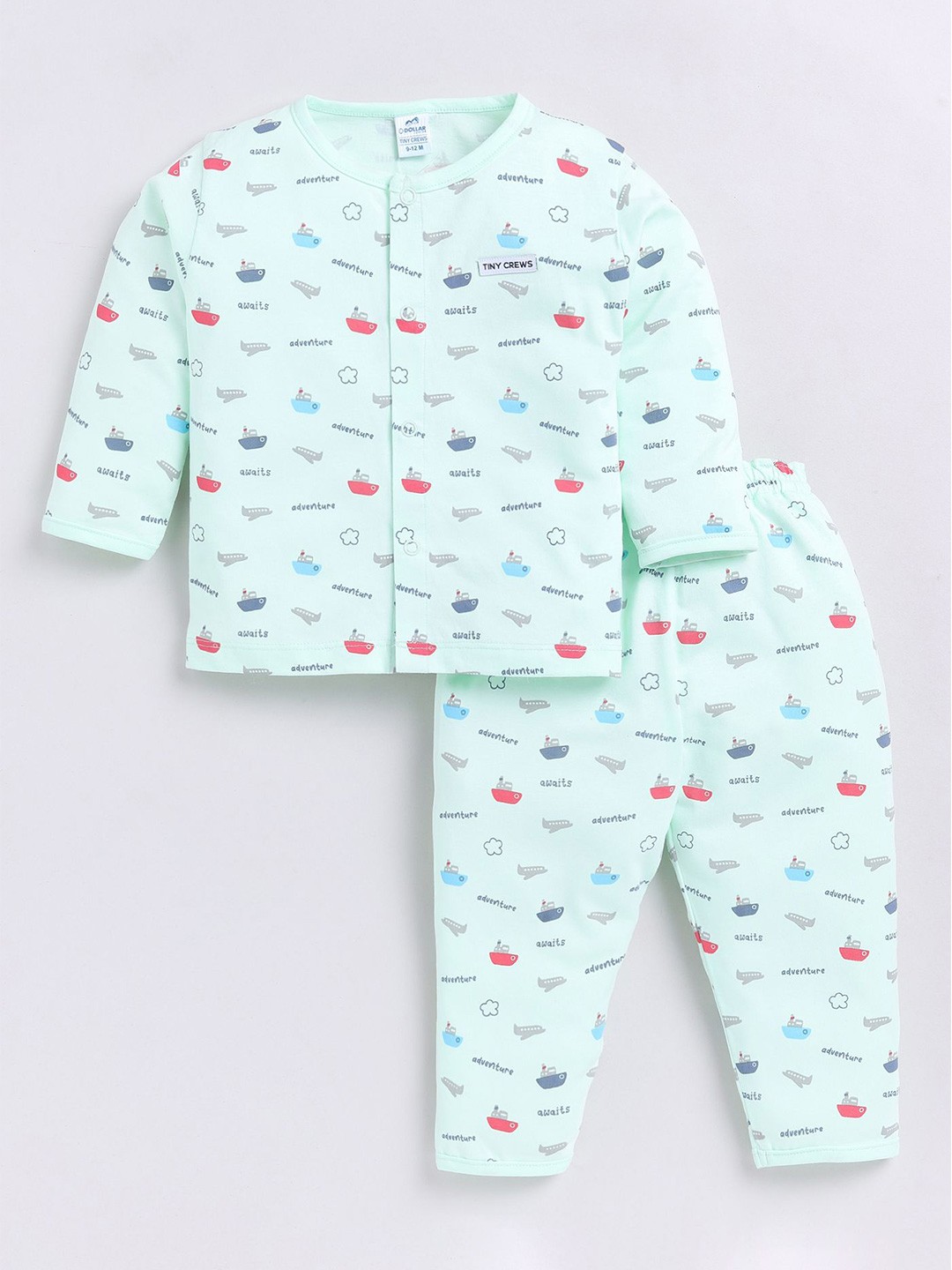 

Dollar Boys Printed Printed Round Neck Long Sleeves Shirt With Trouser, Green