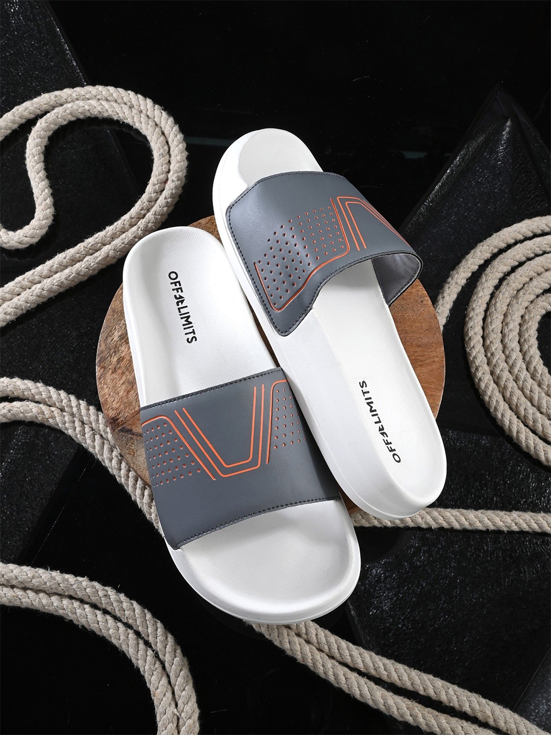 

OFF LIMITS Men Self Design Sliders, Grey