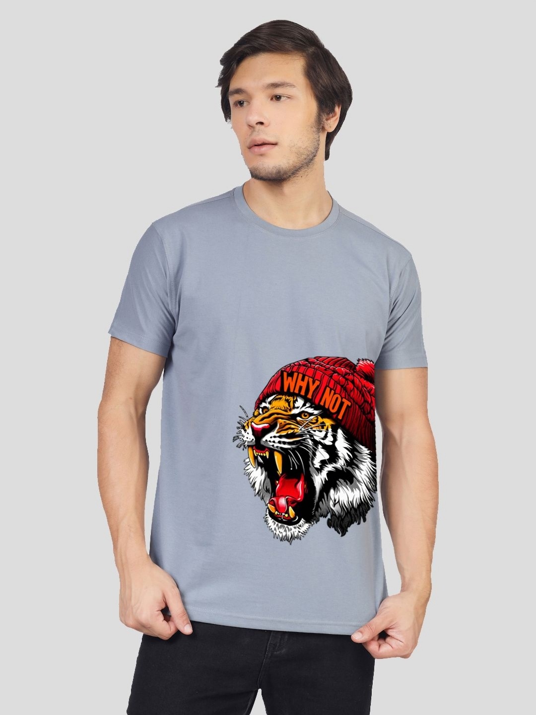 

Greylongg Men Graphic Printed Round Neck Cotton T-shirt, Grey