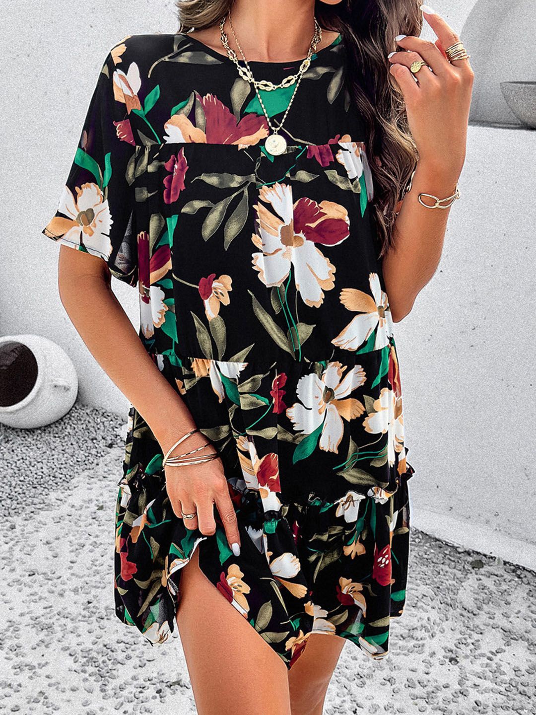 

StyleCast Women Floral Printed A-Line Mini Dress, Black