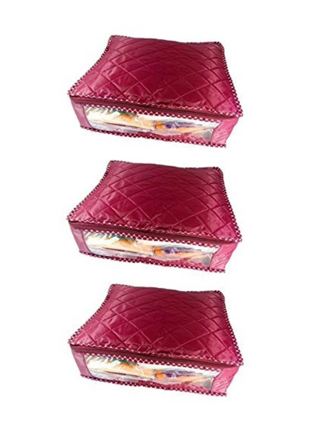 

Kuber Industries Maroon 3 Pieces Checked Drawer Organiser
