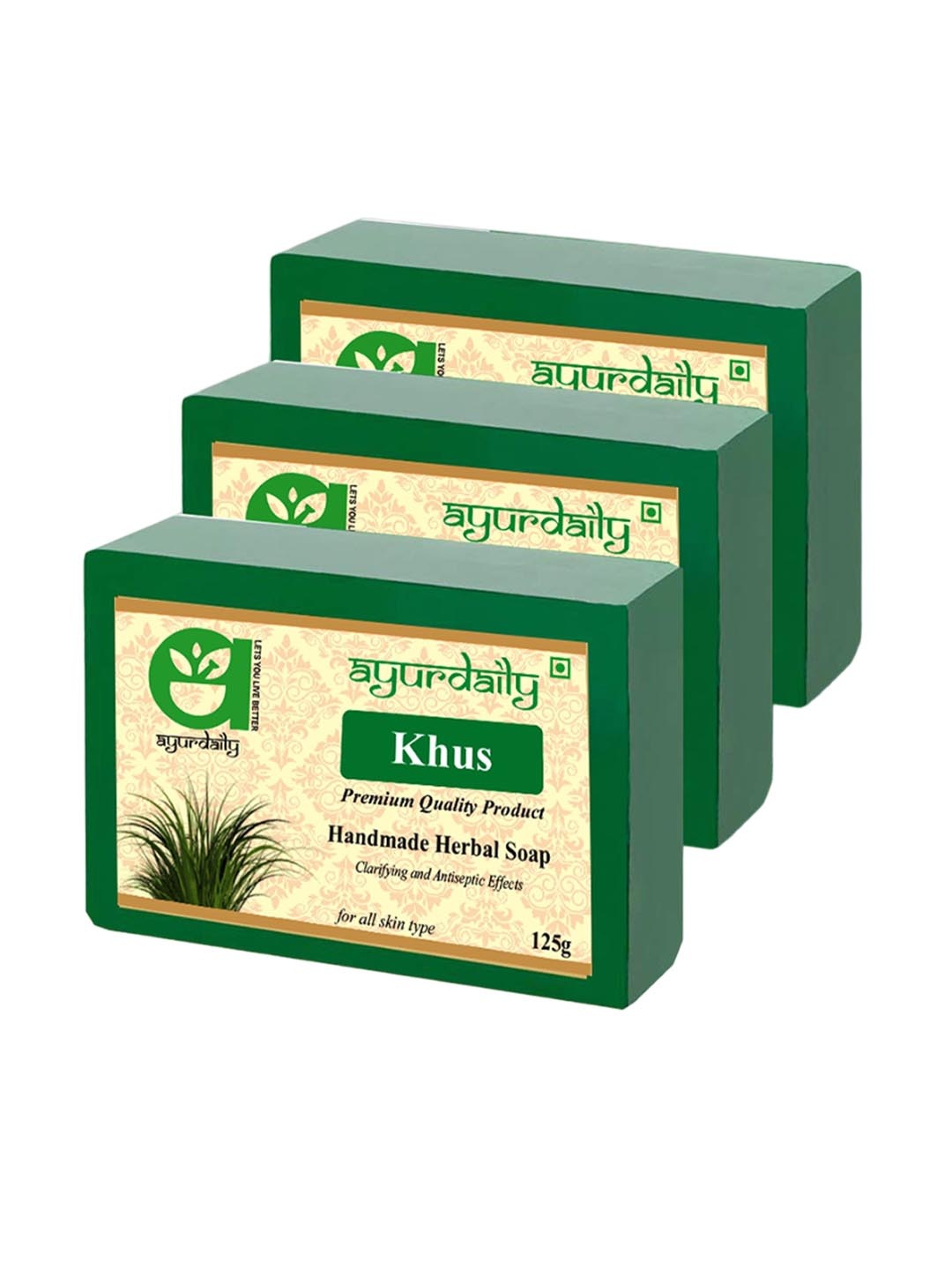 

Ayurdaily Set Of 3 Natural Khus Herbal Soap - 125 g Each, White