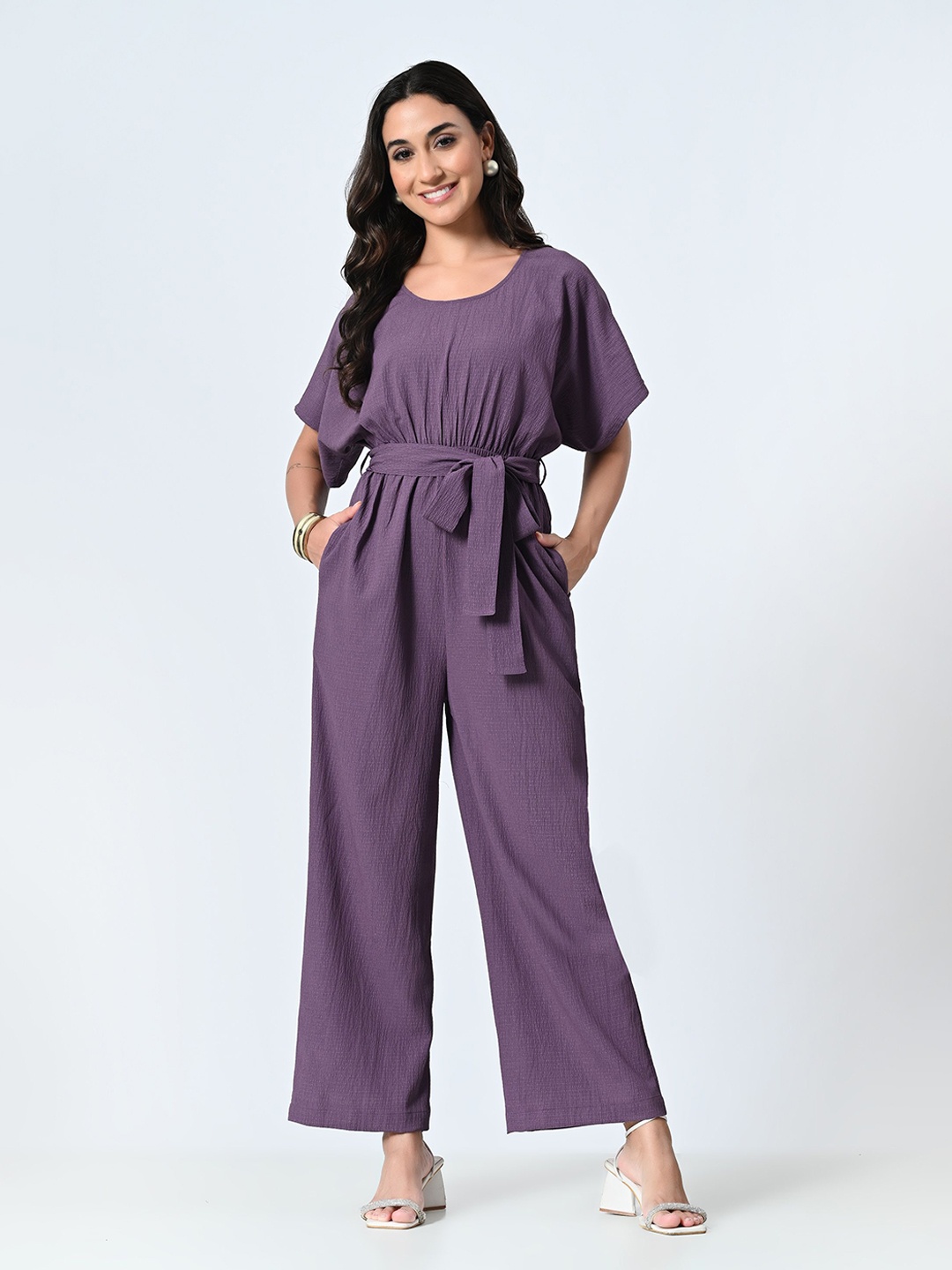 

BAESD Women Solid Short Sleeves Basic Jumpsuit, Purple