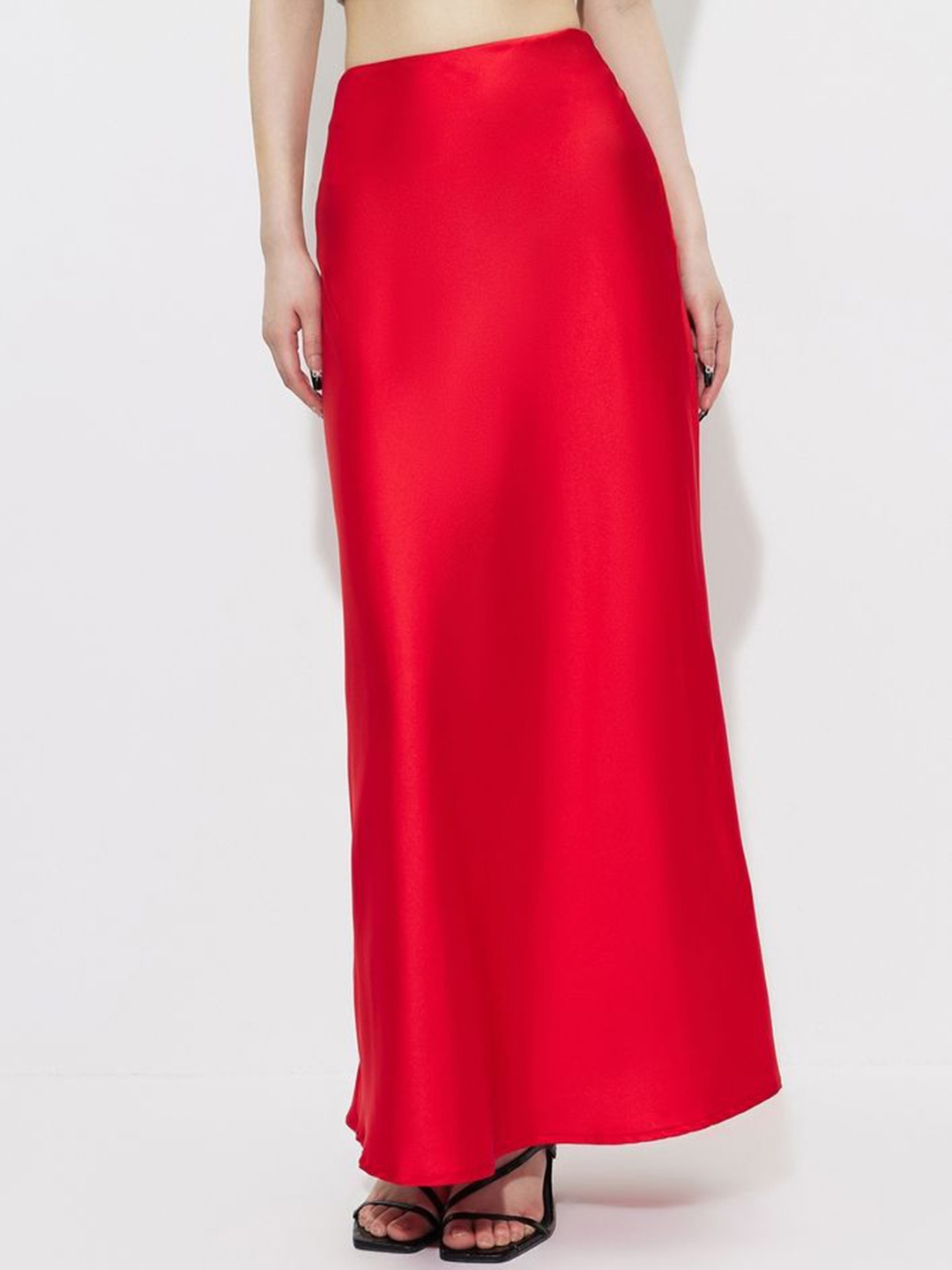 

LULU & SKY Women A-Line Satin Maxi Skirt, Red