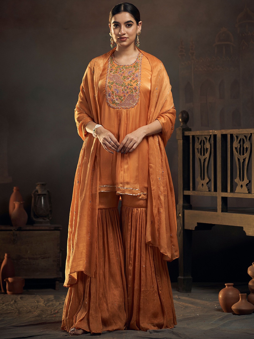 

HIRIKA&DHRUTI Women Embroidered Kurta with Sharara & With Dupatta, Yellow