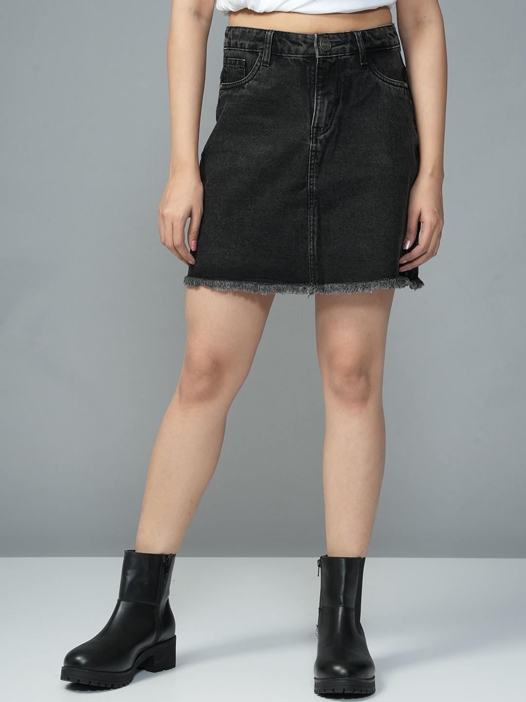 

URBAN POCHE Women High Rise Denim Skorts, Black