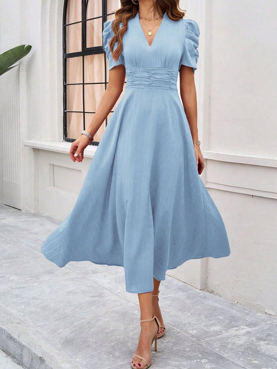 

StyleCast Women Fit & Flare Short Sleeves Midi Dress, Blue