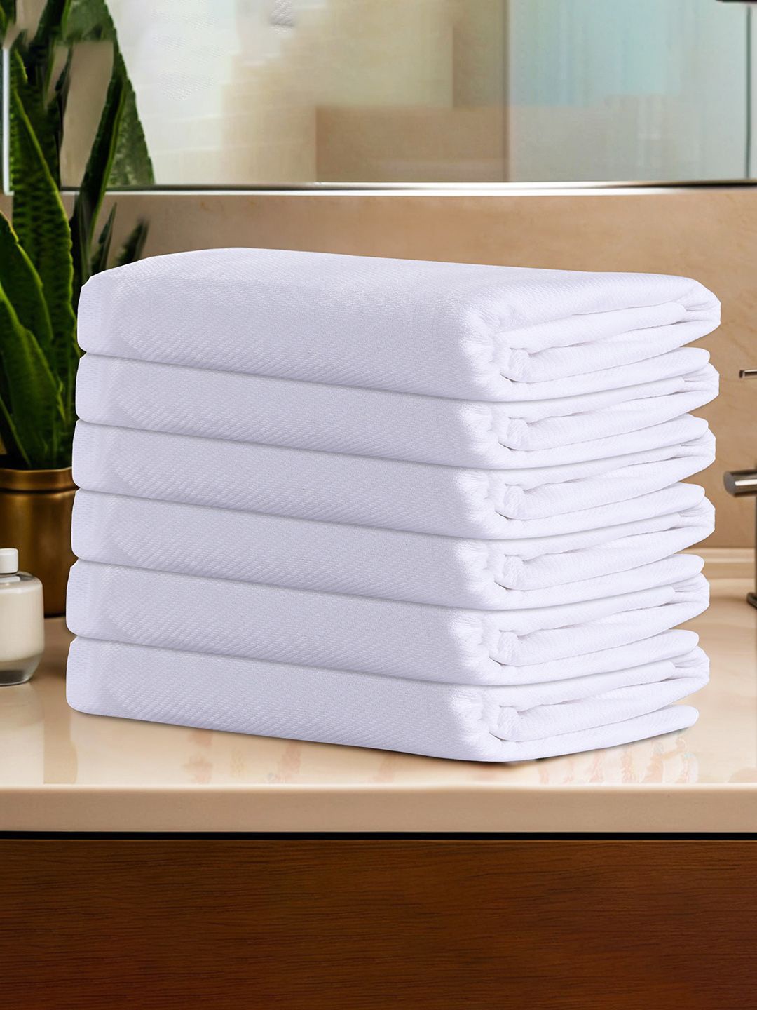 

Kuber Industries White 6 Pieces Striped 260 GSM Cotton Bath Towels
