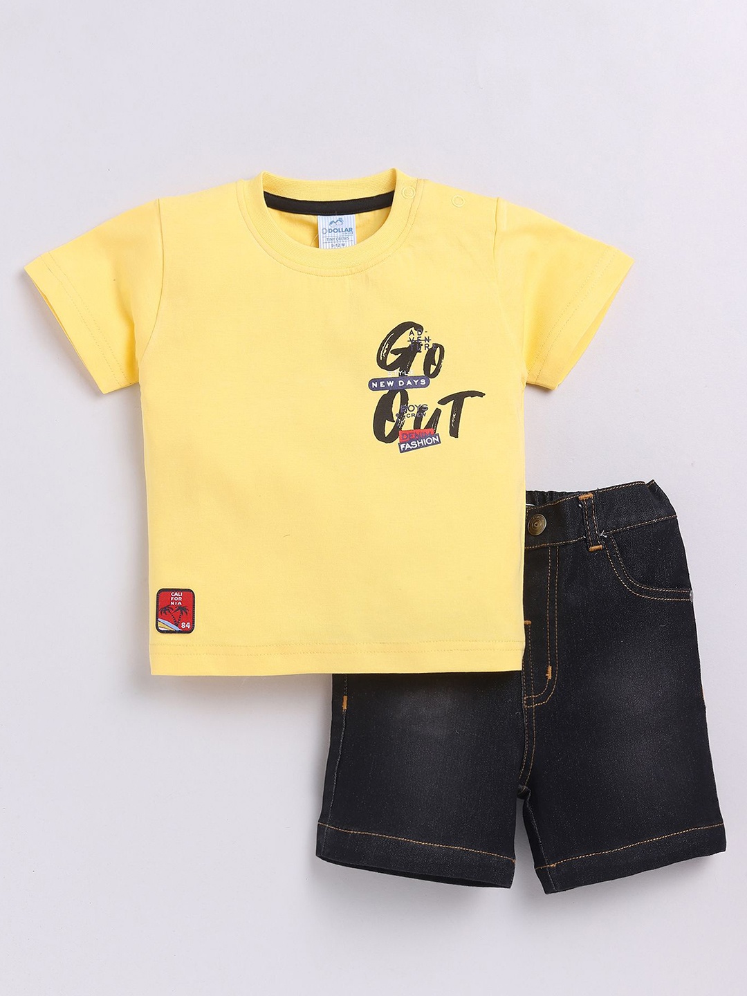 

Dollar Boys Printed Round Neck Short Sleeves T-Shirt With Shorts, Yellow