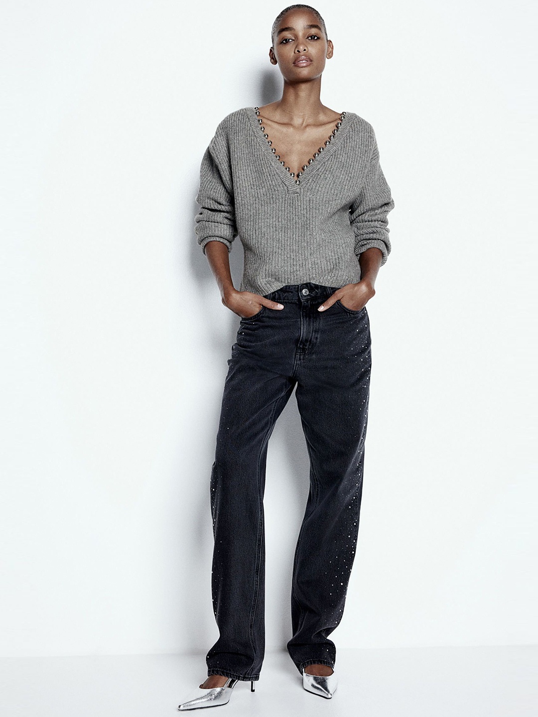 

H&M Bead Detail Jumper, Grey