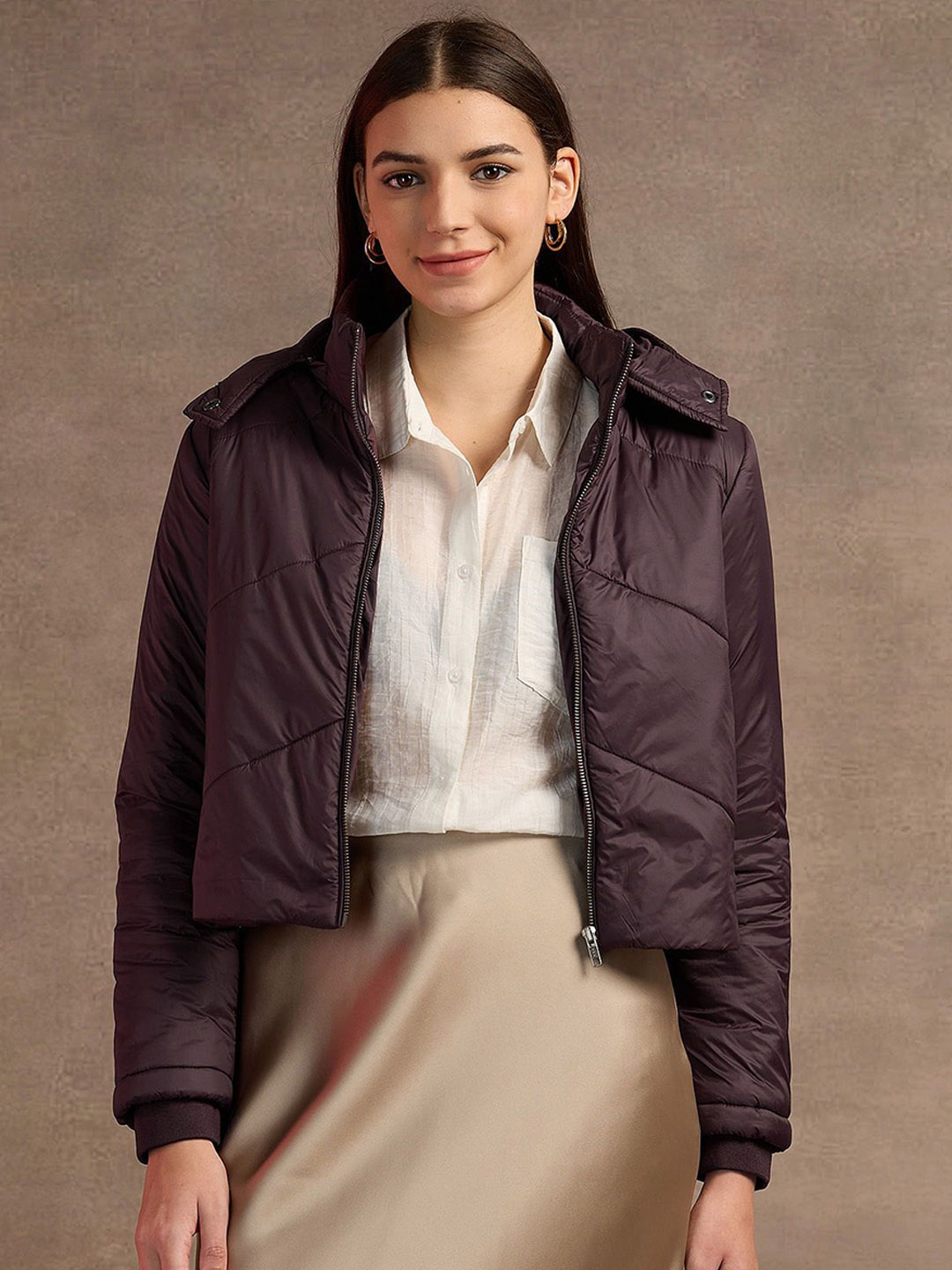 

U.S. Polo Assn. Women Hooded Solid Casual Padded Jacket, Burgundy