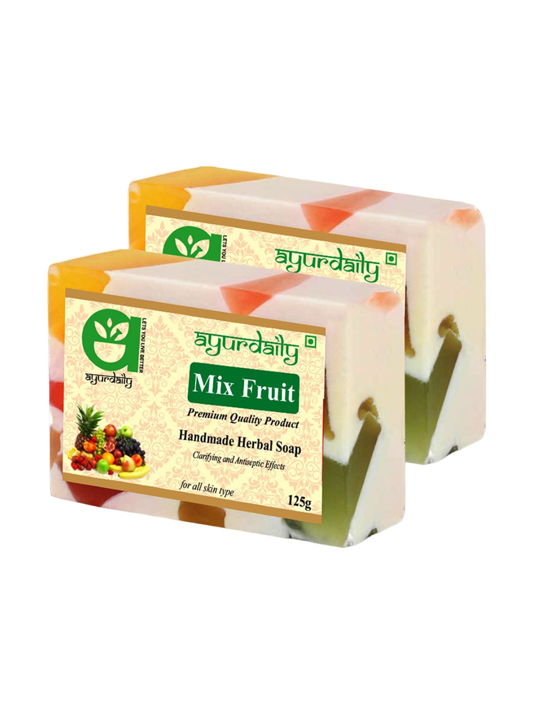 

Ayurdaily Set Of 2 Herbal Mix Fruit Soap- 125 g Each, Multi