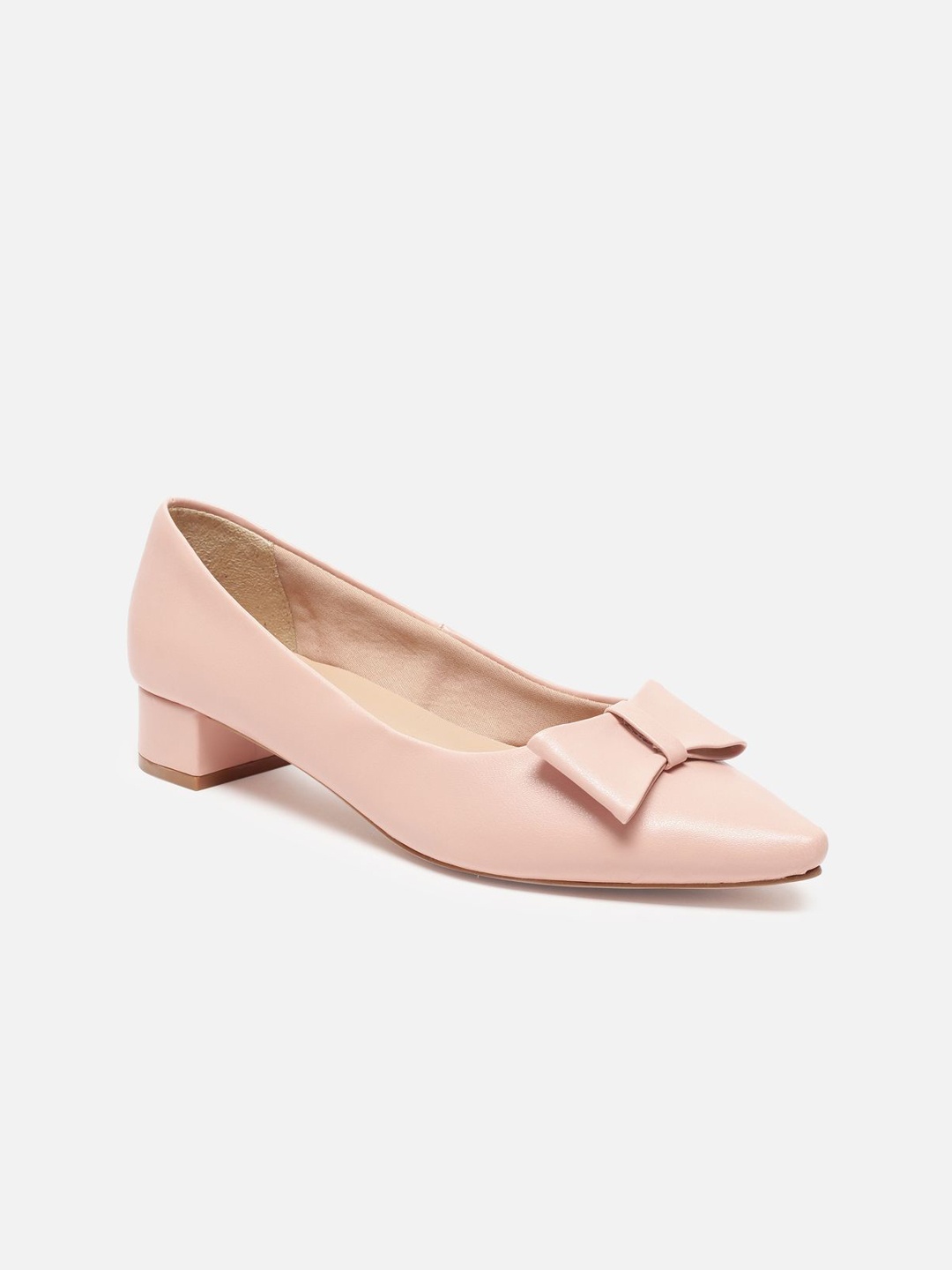 

Allen Solly Woman Pointed Toe Block Heel Pumps with Bows, Peach