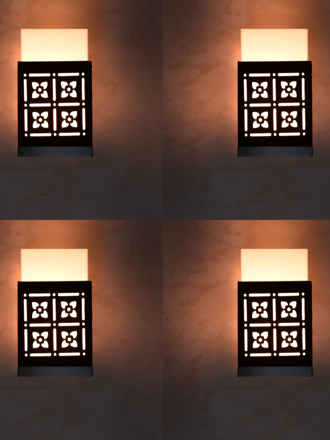 

Gojeeva Black 4 Pieces Wooden Square Shaped Wall Lamps