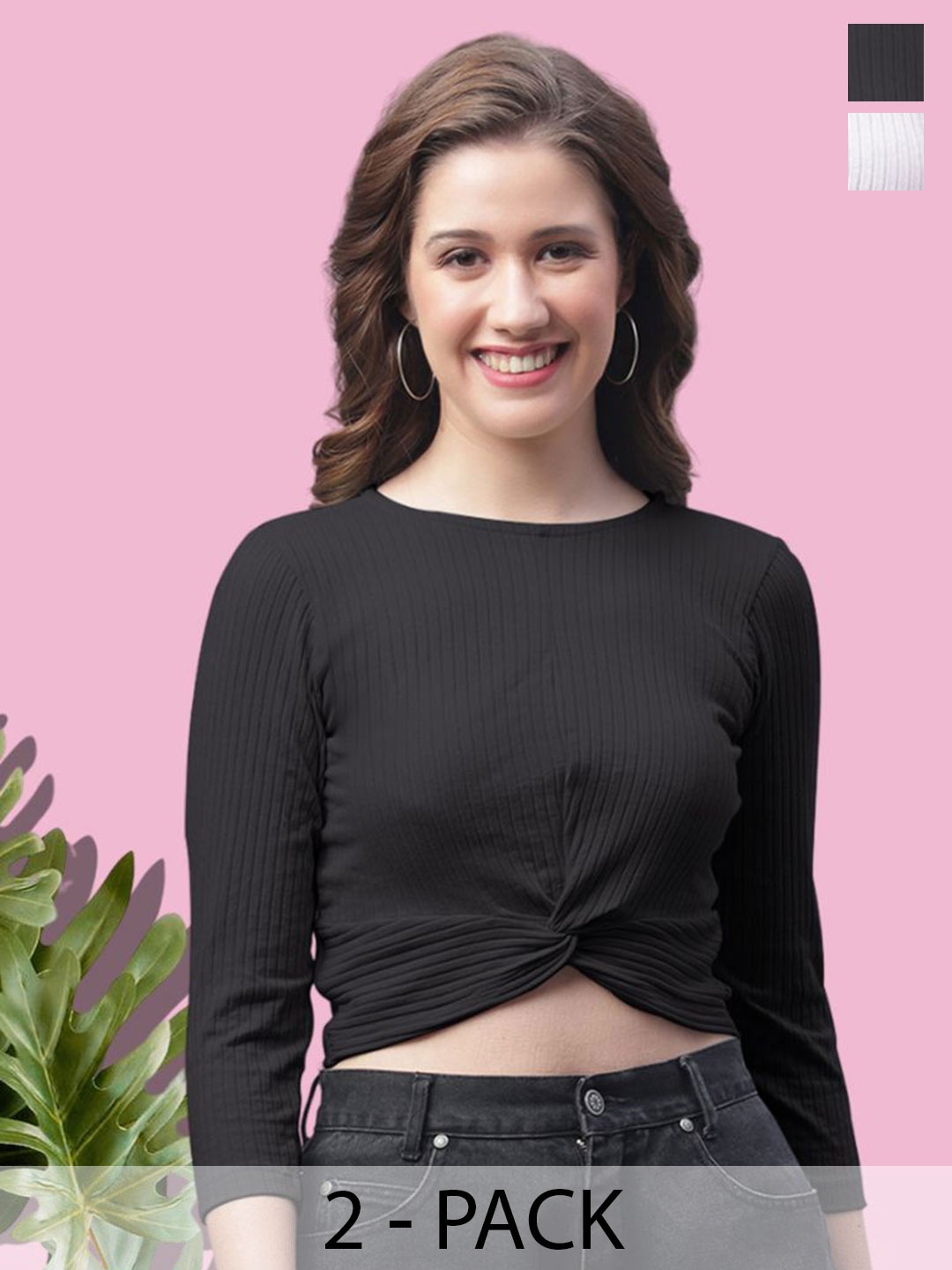 

FBAR Pack Of 2 Cotton fitted Crop Top, Black