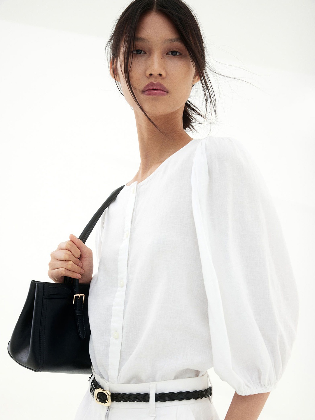 

H&M Balloon Sleeve Tops, White