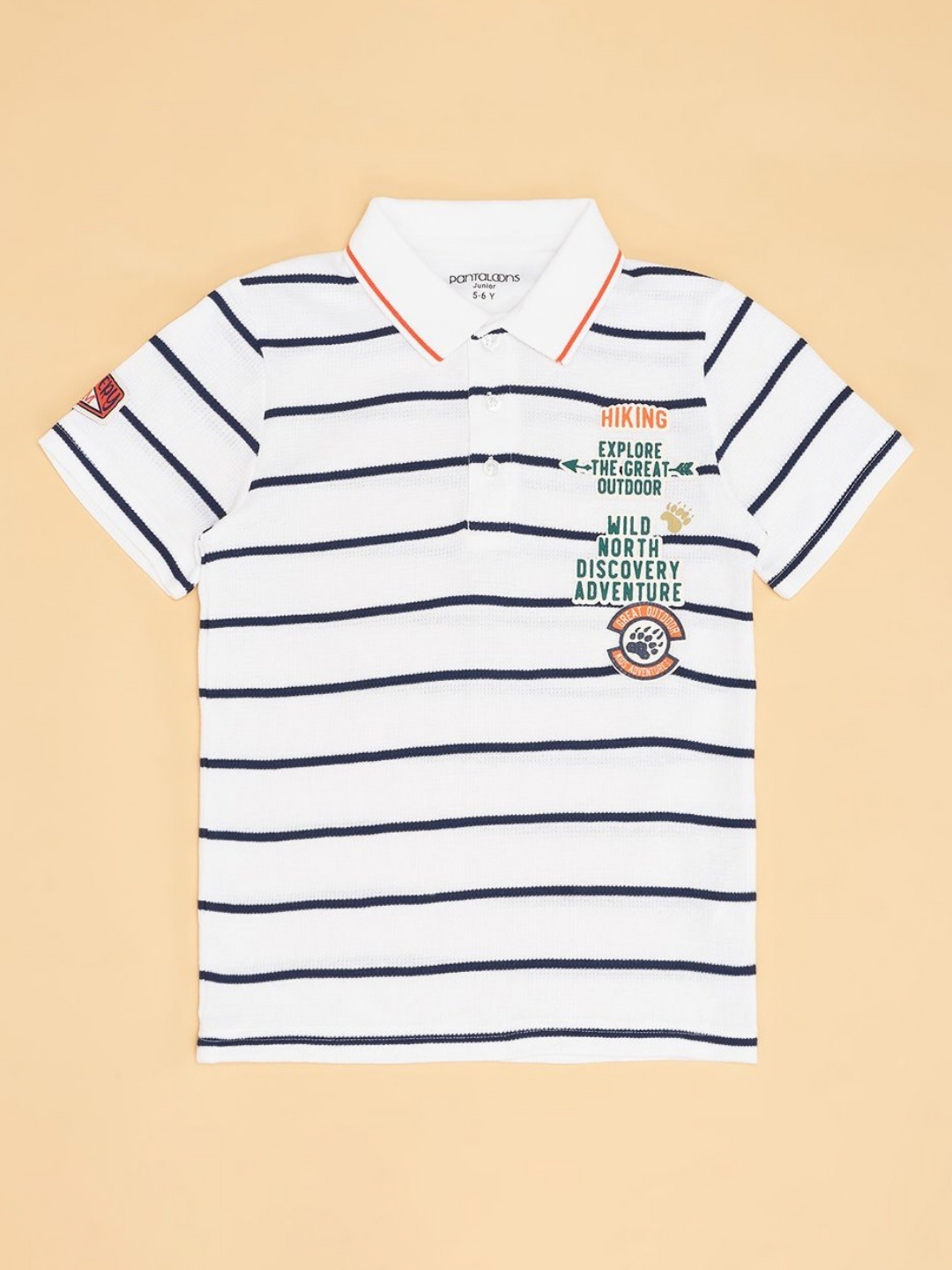 

Pantaloons Junior Boys Striped Polo Collar Cotton T-shirt, Off white